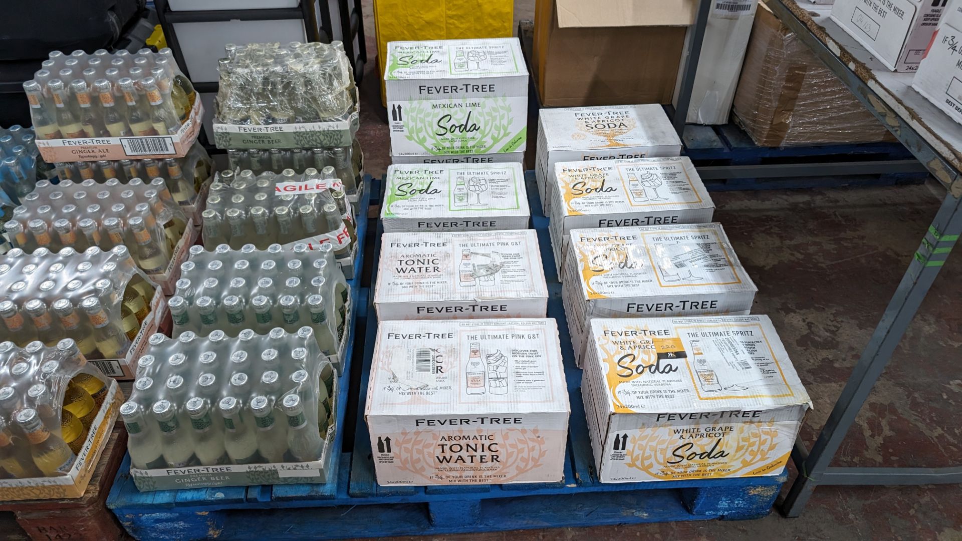 The contents of a pallet of Fever-Tree tonic comprising 9 boxes and 5 trays. NB: The Fever-Tree to
