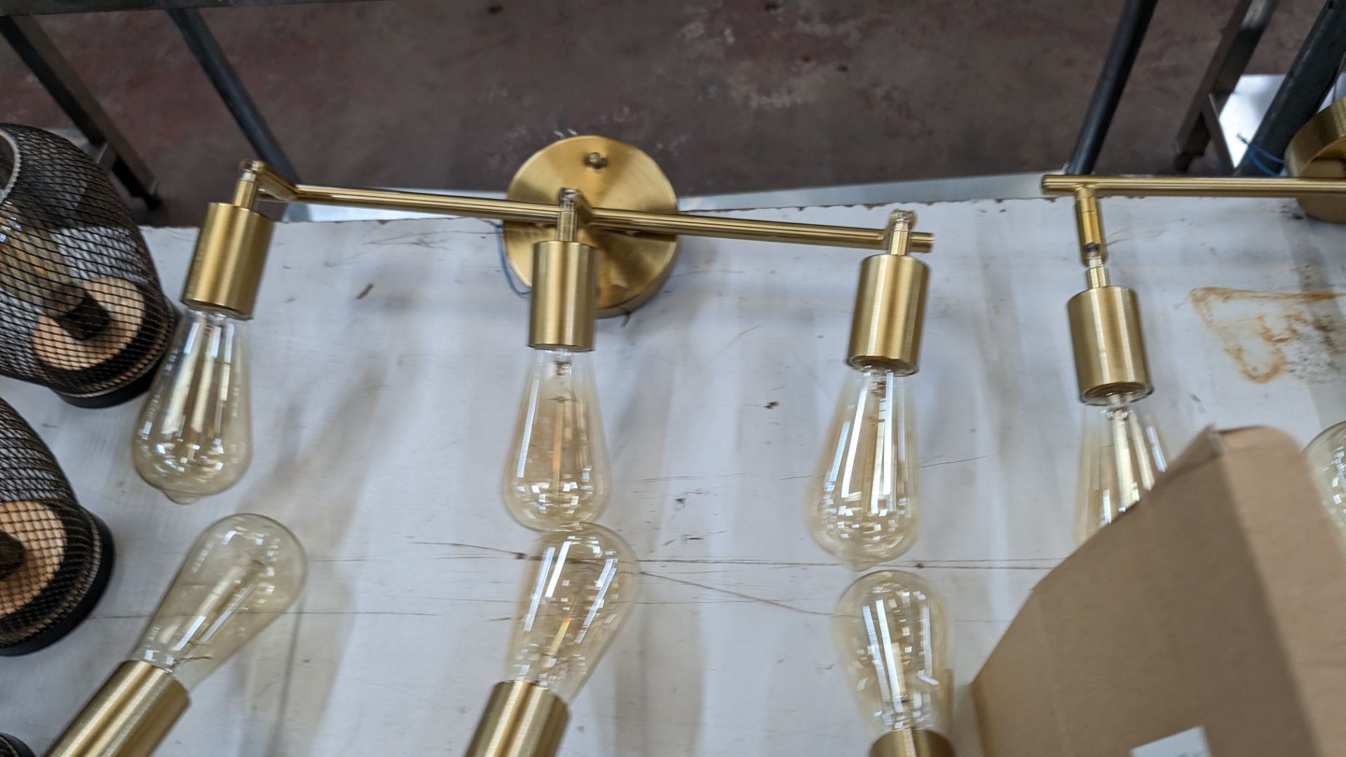 6 off triple bulb brass coloured wall lights, plus box with 5 off spare bulbs for use with same - Image 7 of 9