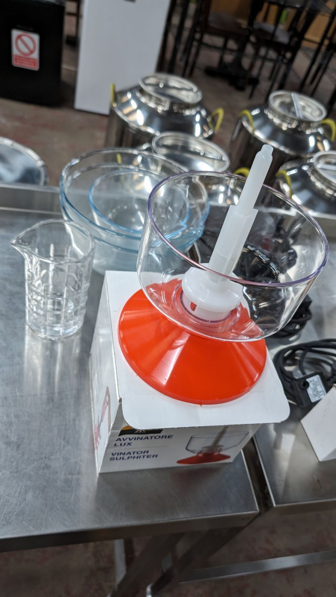 Quantity of glass bowls plus glass jug and Vinator Sulphiter