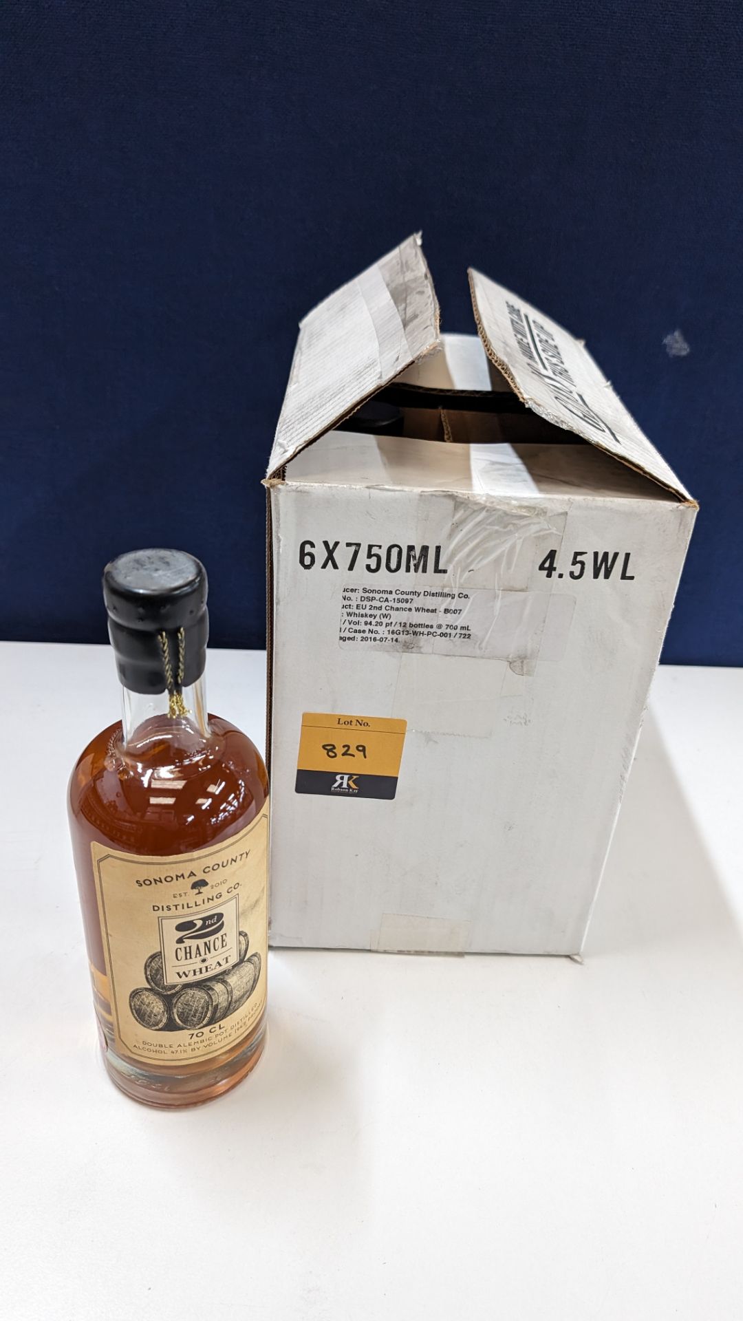 6 off 700ml bottles of Sonoma County 2nd Chance Wheat Double Alembic Pot Distilled Whiskey. In white