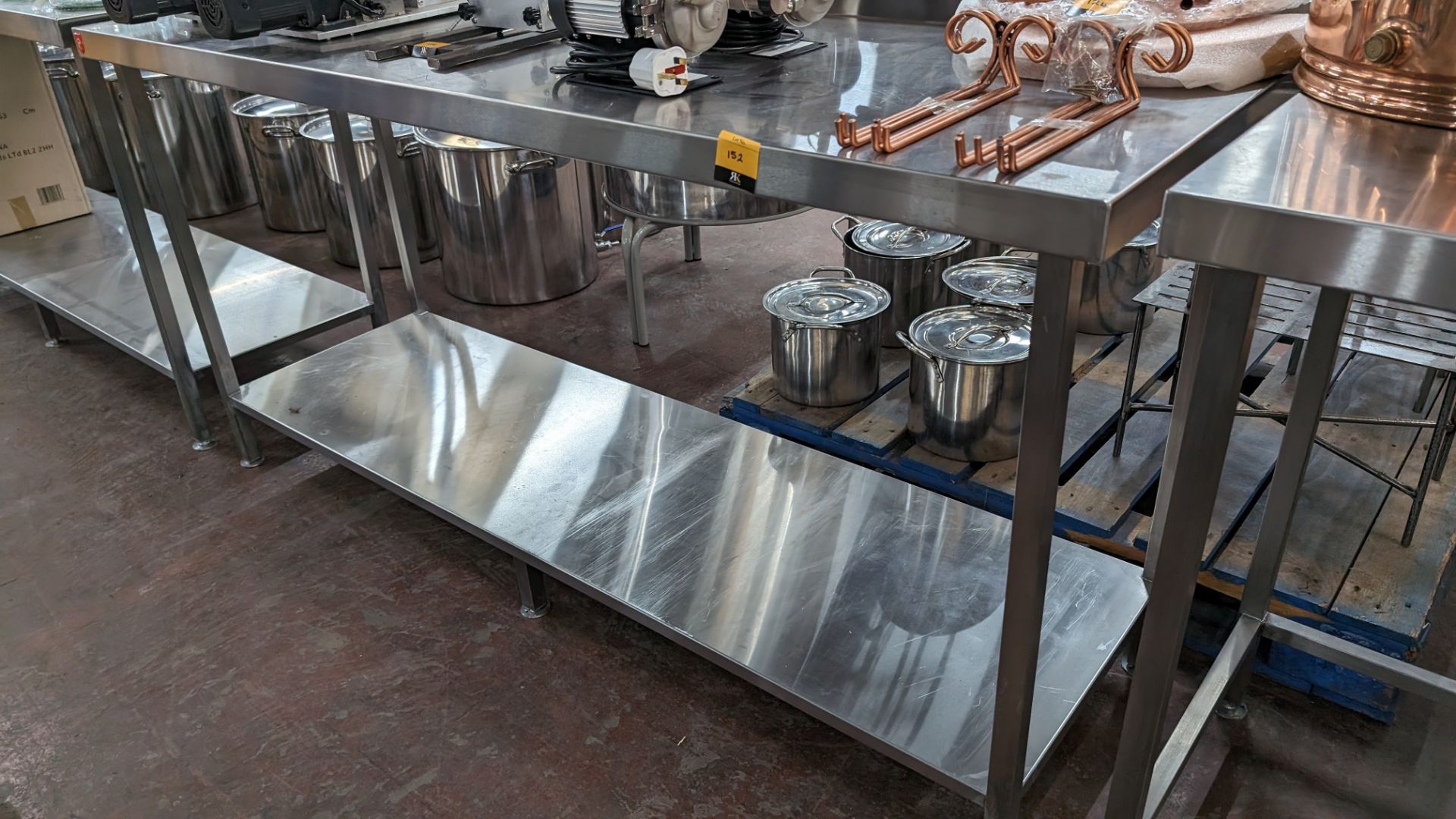 Stainless steel twin tier table with upstand at rear, max dimensions: 920mm x 600mm x 1800mm - Image 2 of 3