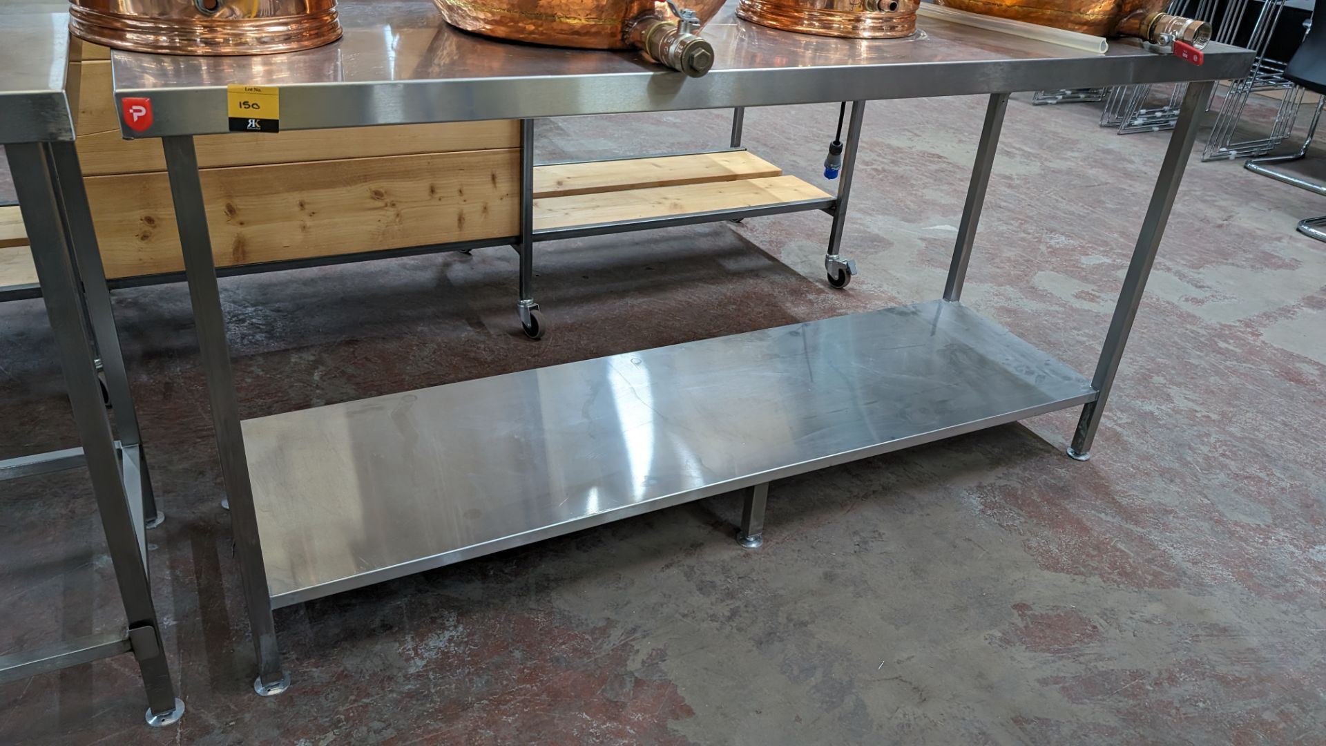 Stainless steel twin tier table with upstand at rear, max dimensions: 920mm x 600mm x 1800mm - Image 3 of 3