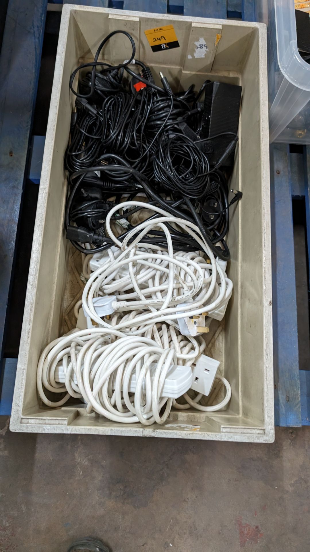 The contents of a crate of extension cables, power packs and more