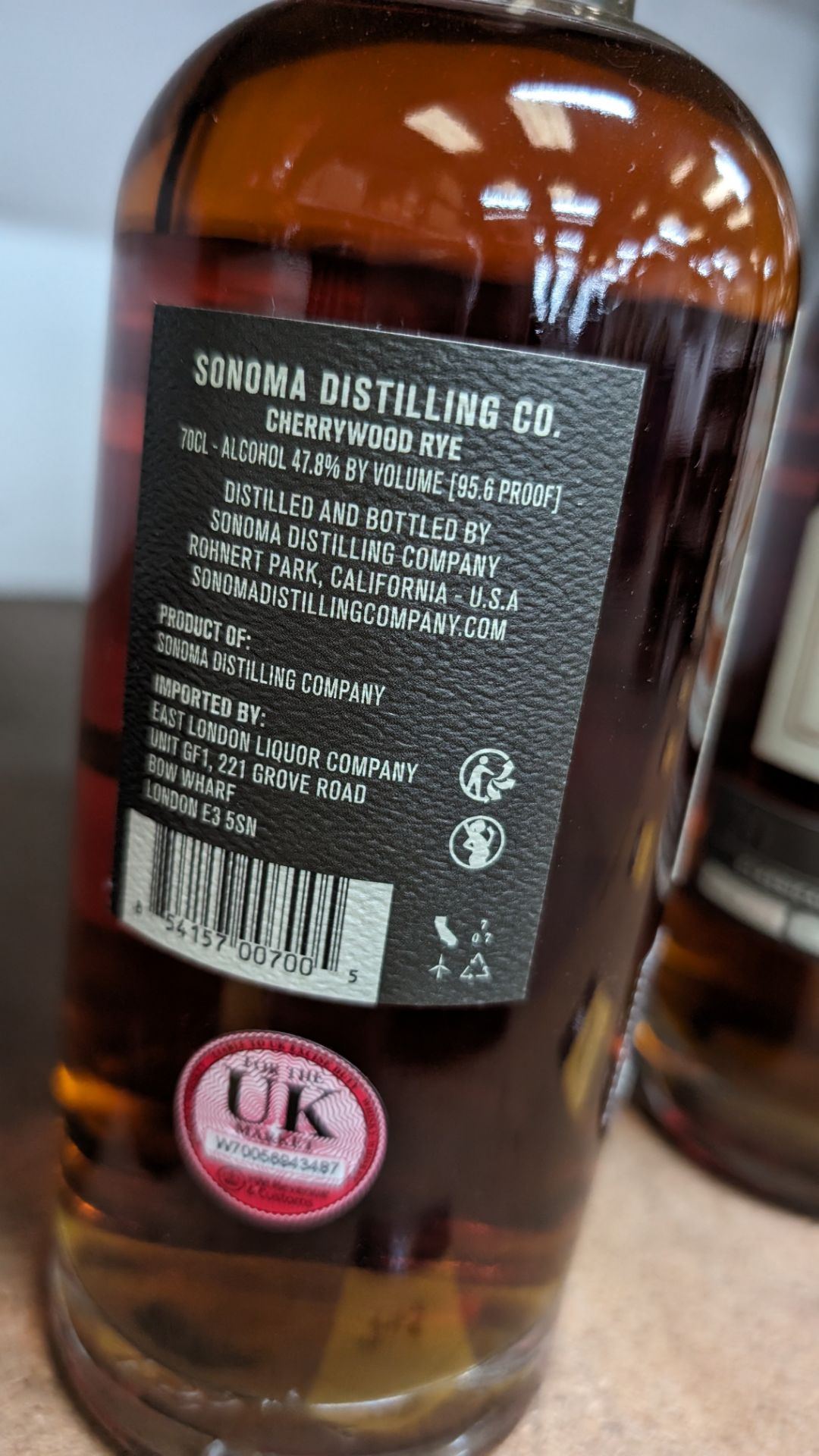 1 off 700ml bottle of Sonoma Cherrywood Rye Whiskey. 47.8% alc/vol (95.6 proof). Distilled and bot - Bild 4 aus 5