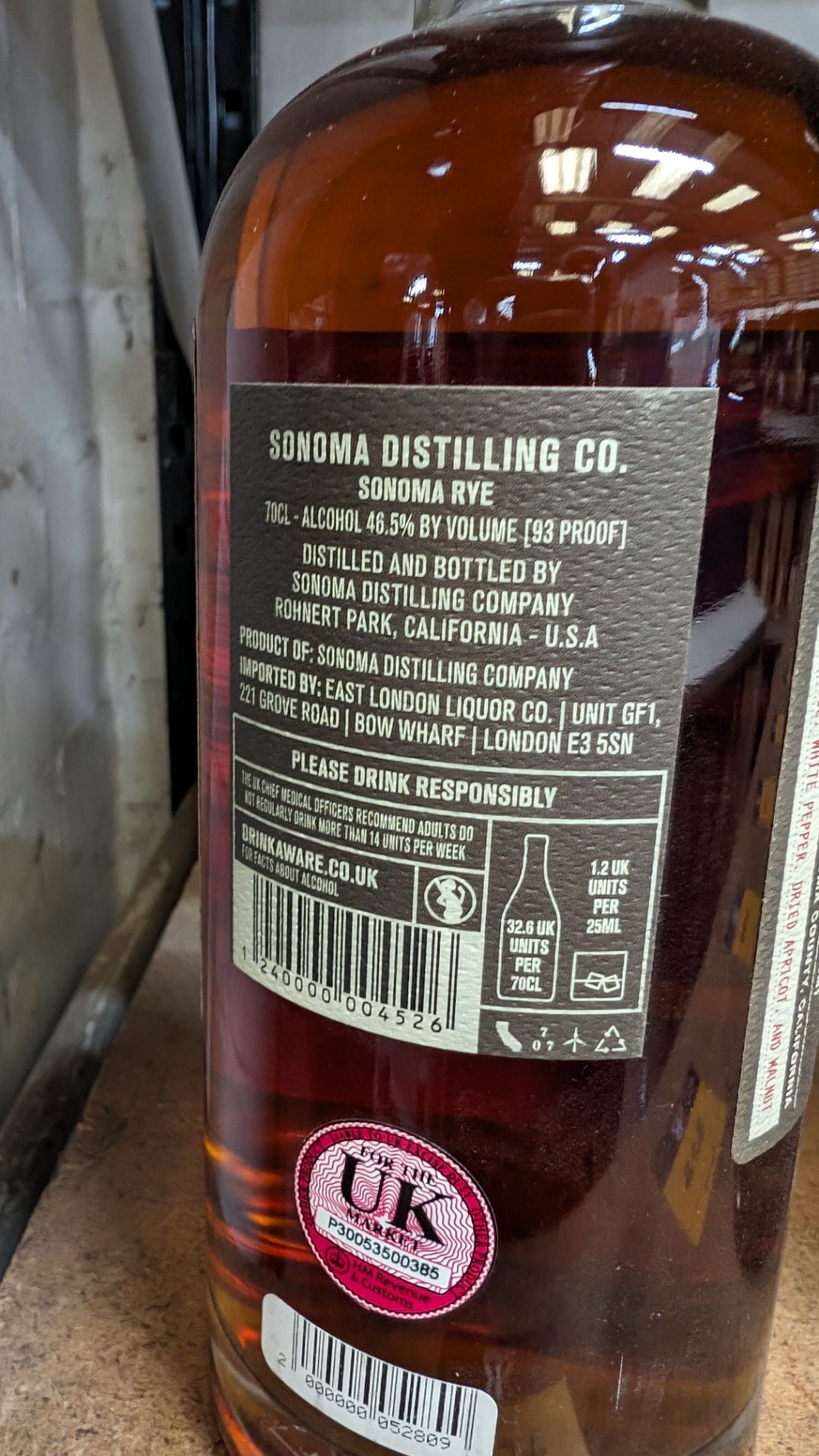 1 off 700ml bottle of Sonoma Rye Whiskey. 46.5% alc/vol (93 proof). Distilled and bottled in Sonom - Image 6 of 8