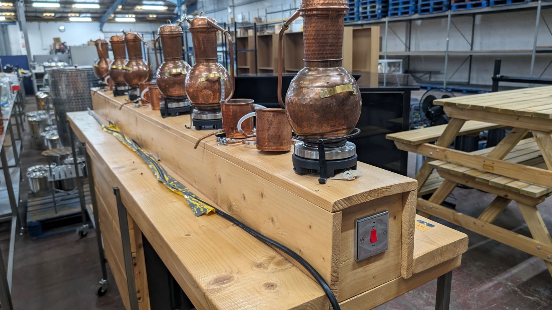 6 off small stills plus mobile bench. This lot comprises a custom made mobile bench with a metal fr - Image 10 of 18