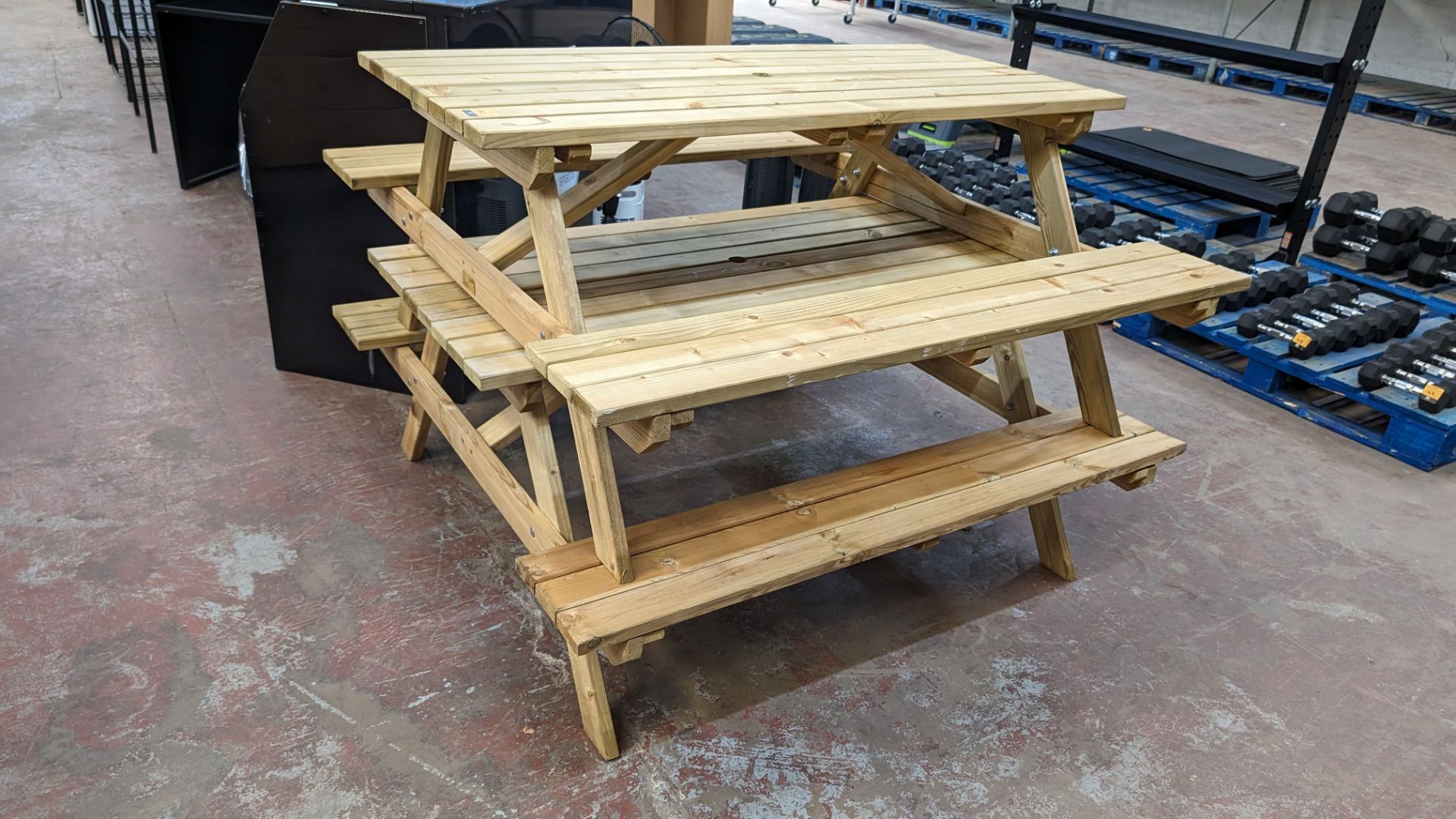 2 off Rowlinson wooden picnic benches, each with max dimensions including the seating sections of ap