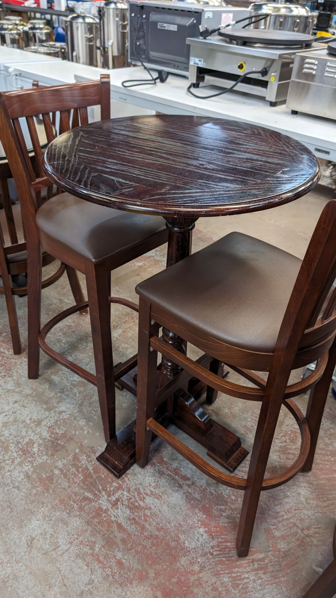 3 off tall single pedestal round bar tables (two different finishes) - Image 4 of 5