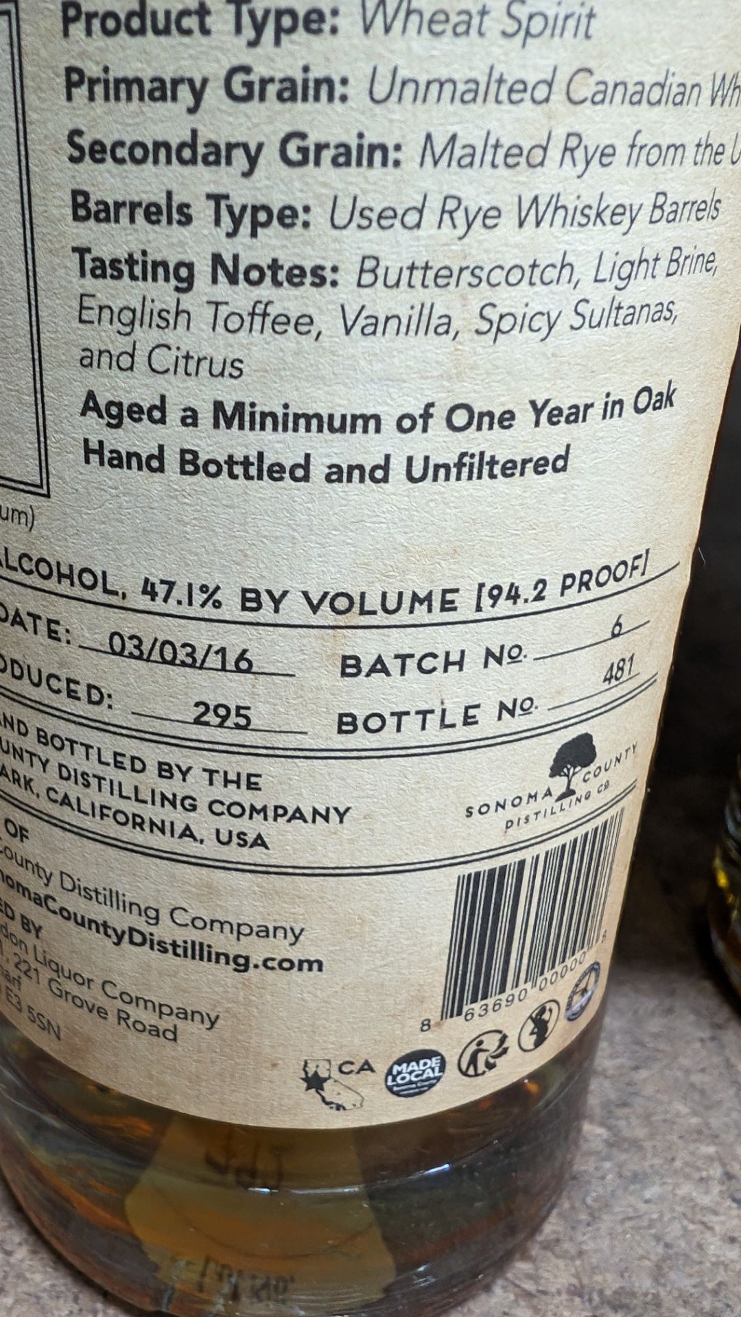 1 off 700ml bottle of Sonoma County 2nd Chance Wheat Double Alembic Pot Distilled Whiskey. 47.1% al - Image 5 of 5