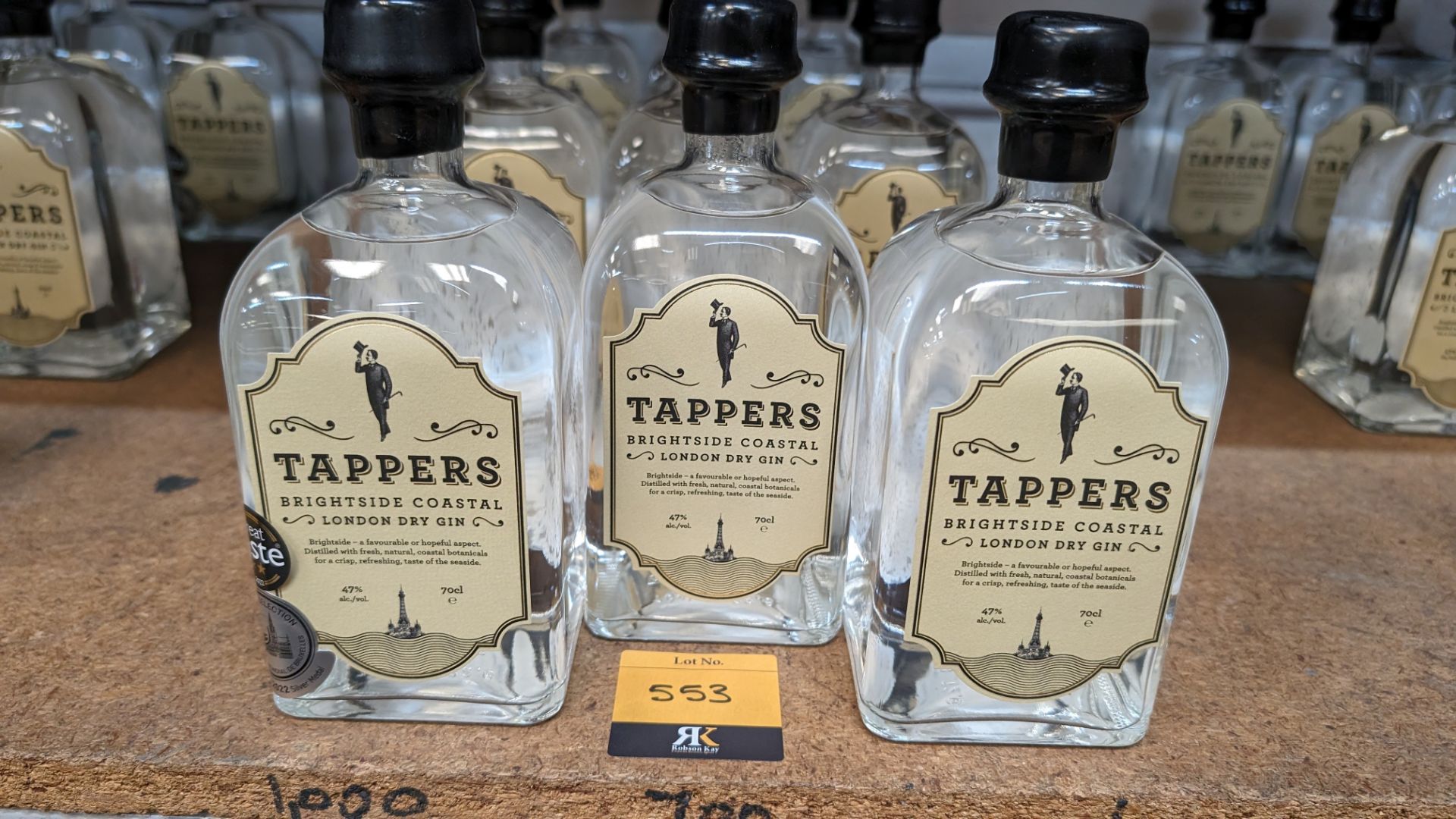 3 off 700ml bottles of Tappers 47% ABV Brightside Coastal London Dry Gin. Individually numbered bot - Image 2 of 4