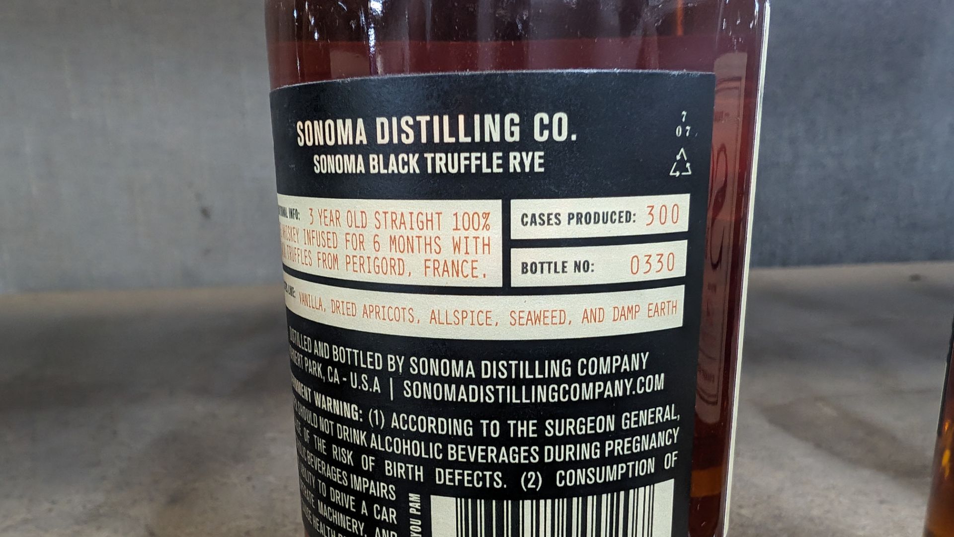 1 off 375ml bottle of Sonoma Black Truffle Rye Whiskey. 50% alc/vol (100 proof). Straight rye whis - Image 5 of 5