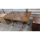 Extending twin pedestal ark brown dining table, dimensions approximately 1875mm x 770mm x 890mm when