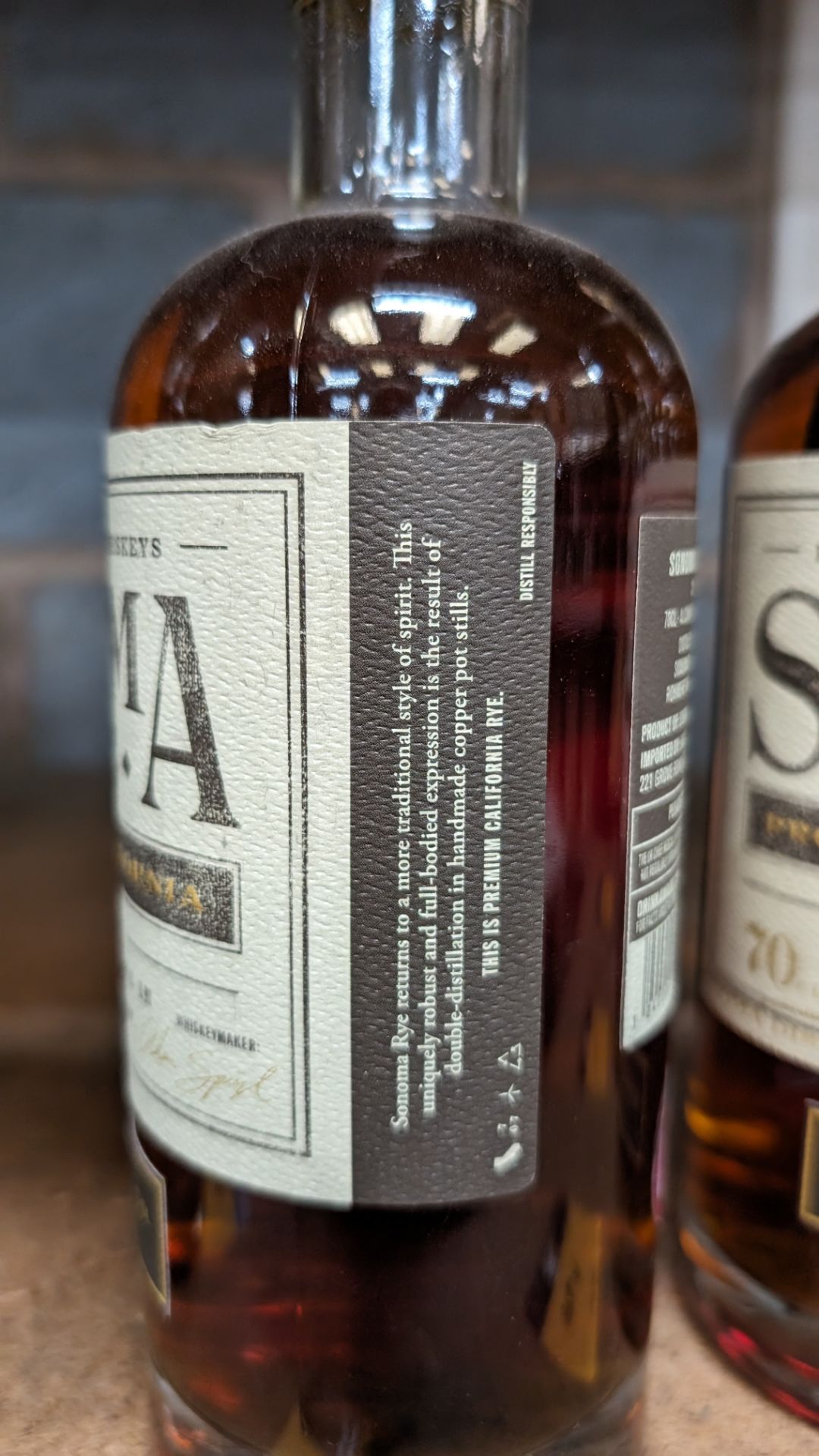 1 off 700ml bottle of Sonoma Rye Whiskey. 46.5% alc/vol (93 proof). Distilled and bottled in Sonom - Image 3 of 5