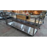 Stainless steel twin tier table with upstand at rear, max dimensions: 920mm x 600mm x 1800mm
