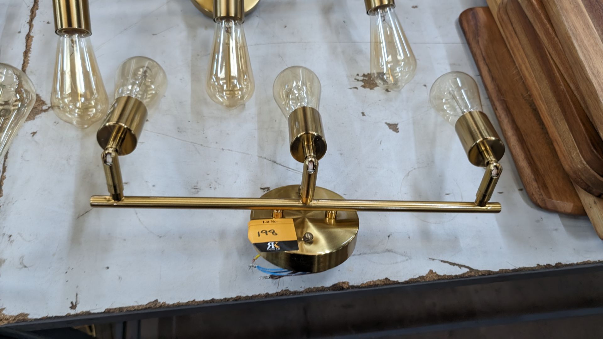 6 off triple bulb brass coloured wall lights, plus box with 5 off spare bulbs for use with same - Image 3 of 9
