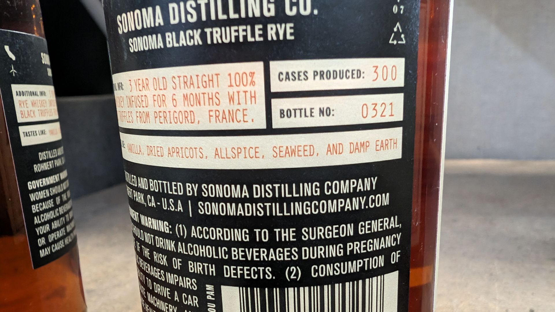 1 off 375ml bottle of Sonoma Black Truffle Rye Whiskey. 50% alc/vol (100 proof). Straight rye whis - Image 5 of 5