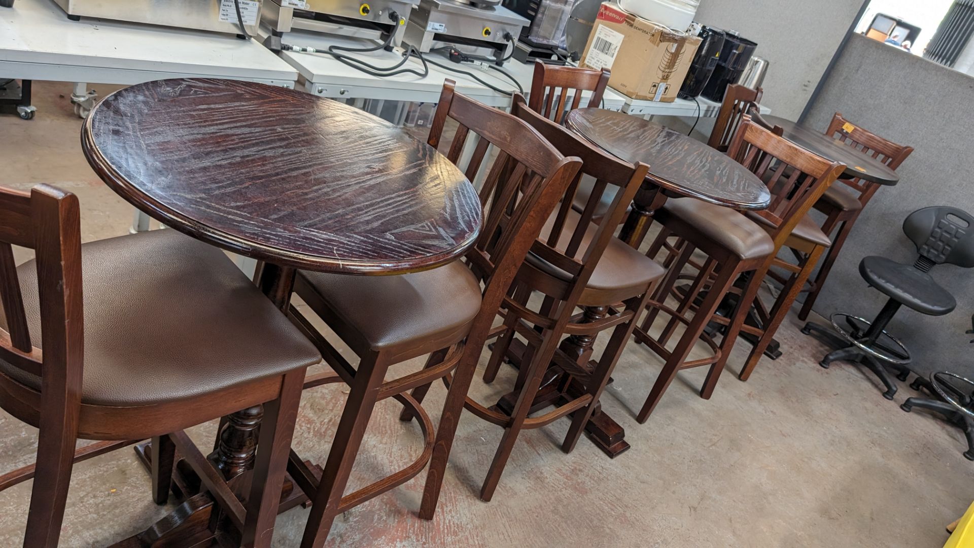 3 off tall single pedestal round bar tables (two different finishes) - Image 5 of 5