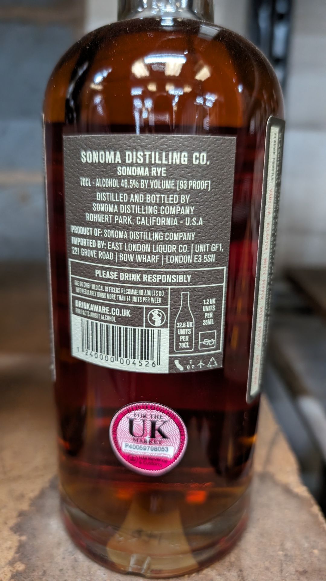 1 off 700ml bottle of Sonoma Rye Whiskey. 46.5% alc/vol (93 proof). Distilled and bottled in Sonom - Image 4 of 5