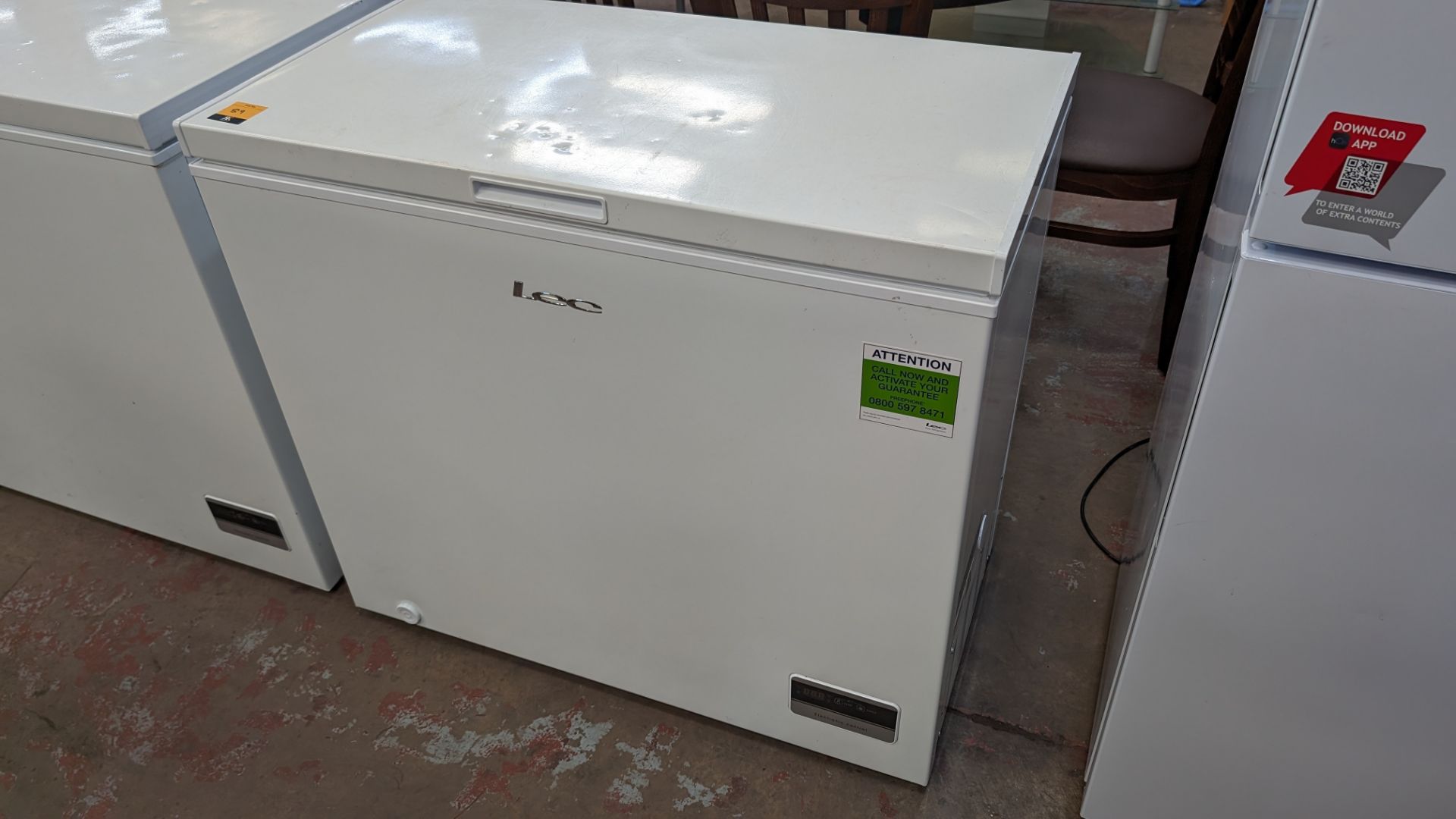 LEC electronic control chest freezer, measuring approximately 950mm long