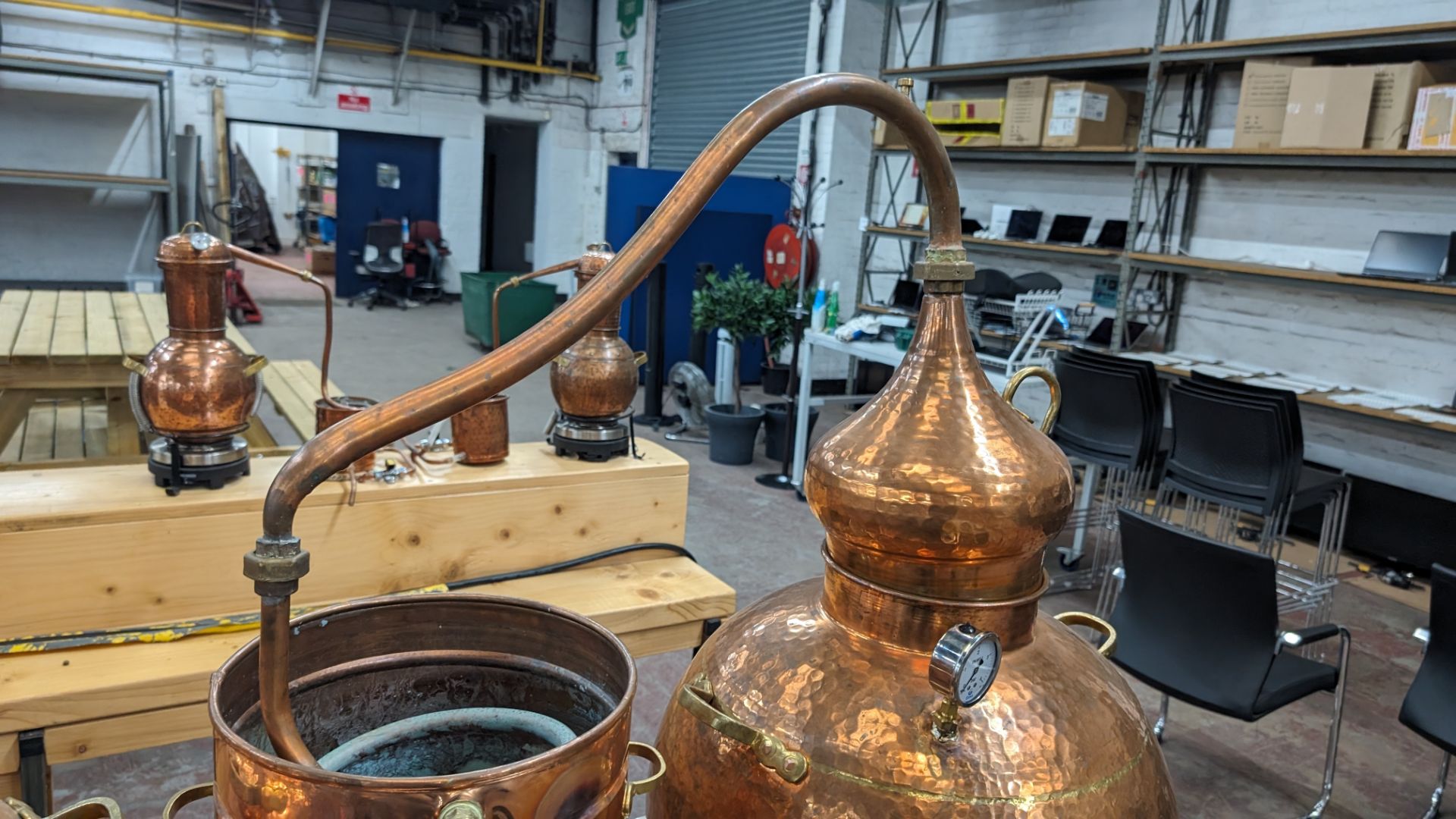 Copper Still with pipework and condenser. Including pressure gauge. Still understood to be 60L cap - Image 11 of 11