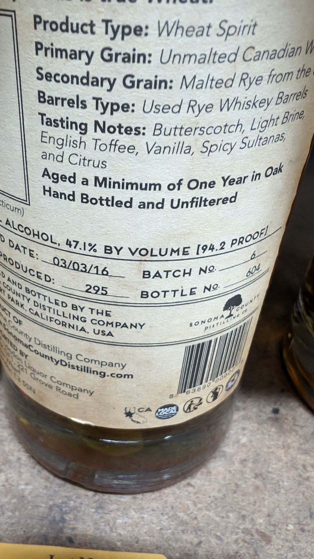 1 off 700ml bottle of Sonoma County 2nd Chance Wheat Double Alembic Pot Distilled Whiskey. 47.1% al - Image 5 of 5