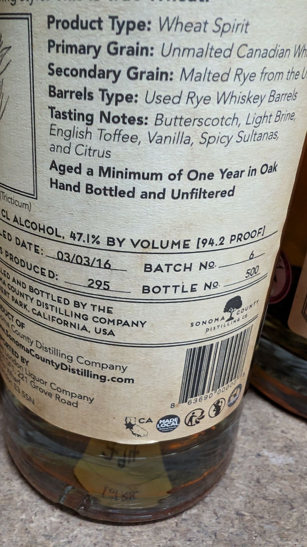 1 off 700ml bottle of Sonoma County 2nd Chance Wheat Double Alembic Pot Distilled Whiskey. 47.1% al - Image 5 of 5