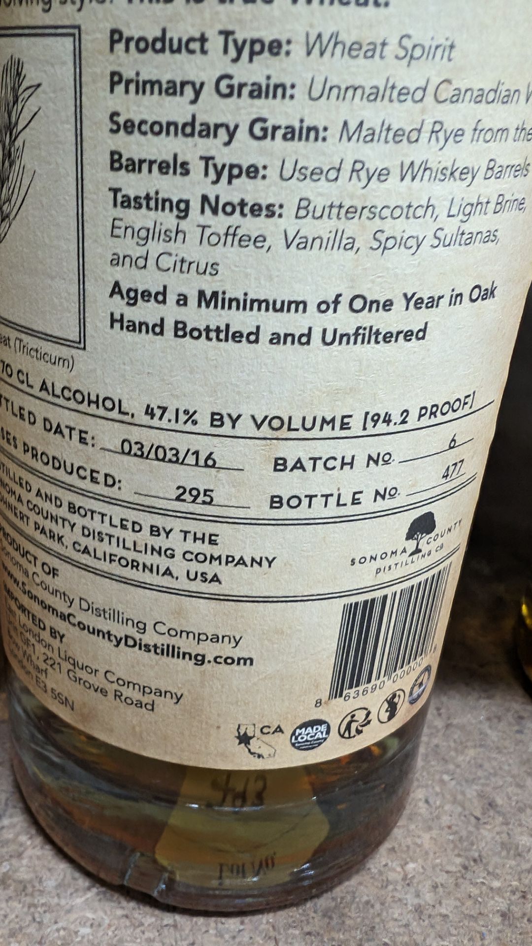 1 off 700ml bottle of Sonoma County 2nd Chance Wheat Double Alembic Pot Distilled Whiskey. 47.1% al - Image 5 of 5