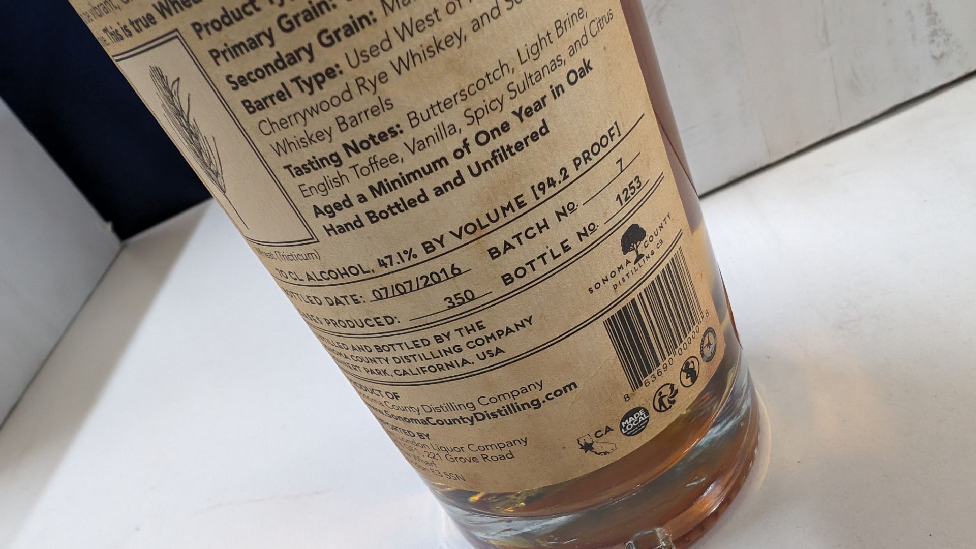 6 off 700ml bottles of Sonoma County 2nd Chance Wheat Double Alembic Pot Distilled Whiskey. In white - Image 6 of 8