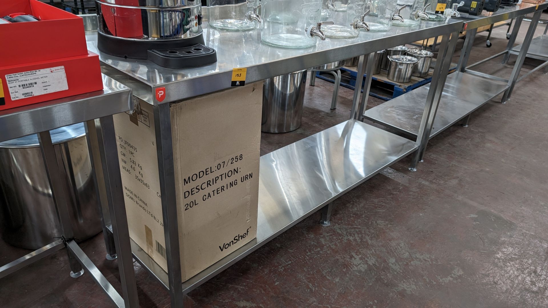 Stainless steel twin tier table with upstand at rear, max dimensions: 920mm x 600mm x 1800mm - Image 3 of 3