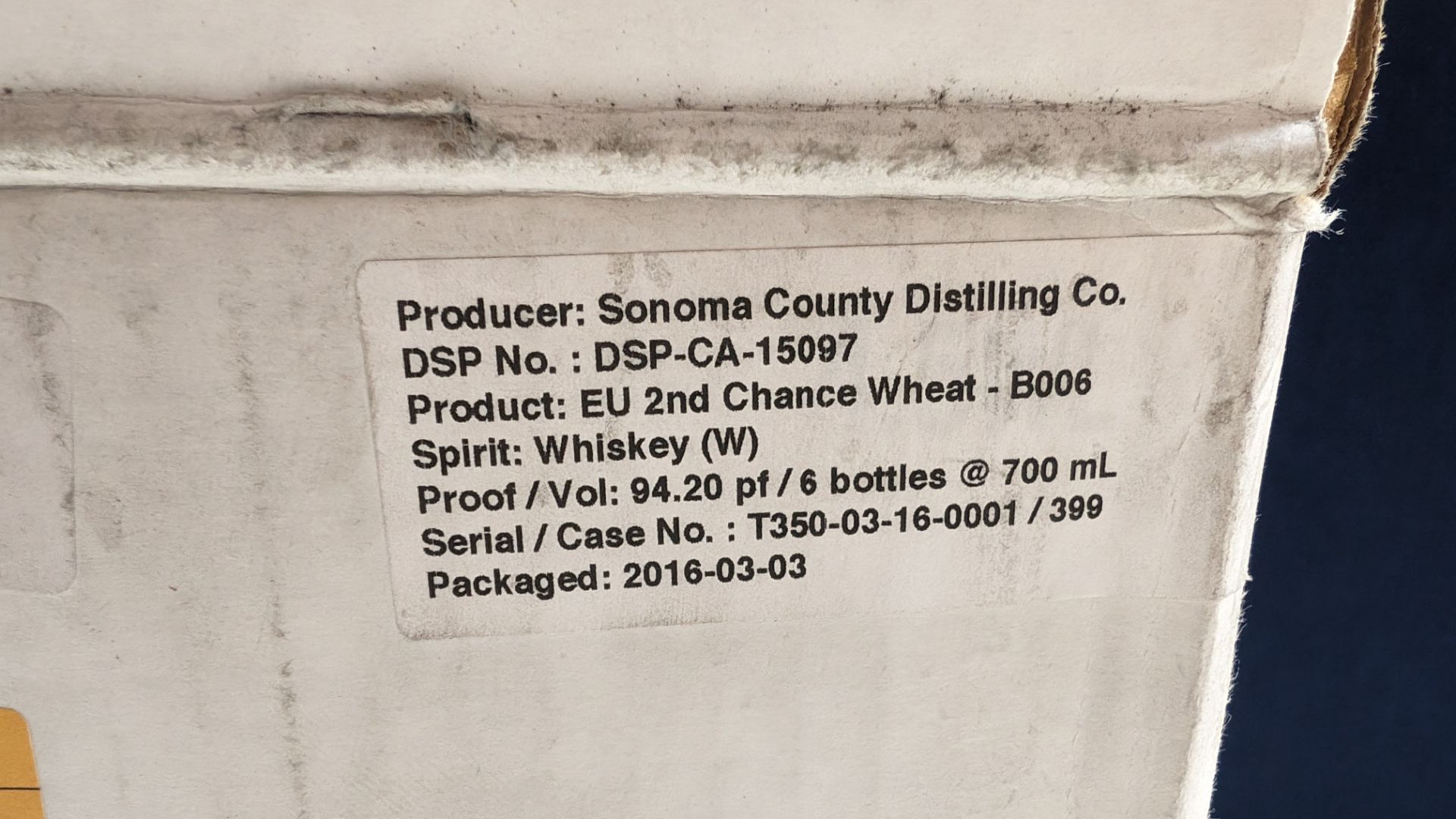 6 off 700ml bottles of Sonoma County 2nd Chance Wheat Double Alembic Pot Distilled Whiskey. In whit - Bild 7 aus 8