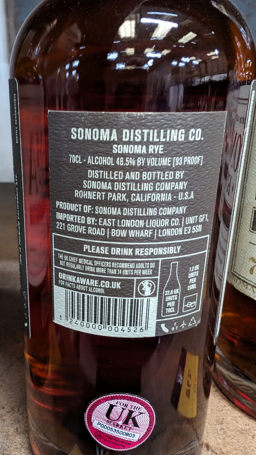 1 off 700ml bottle of Sonoma Rye Whiskey. 46.5% alc/vol (93 proof). Distilled and bottled in Sonom - Bild 4 aus 5
