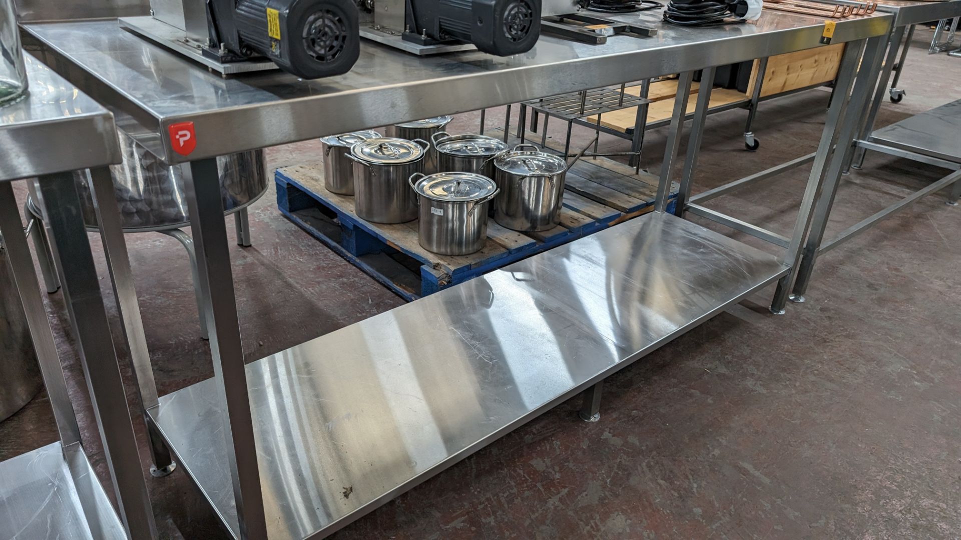 Stainless steel twin tier table with upstand at rear, max dimensions: 920mm x 600mm x 1800mm - Image 3 of 3