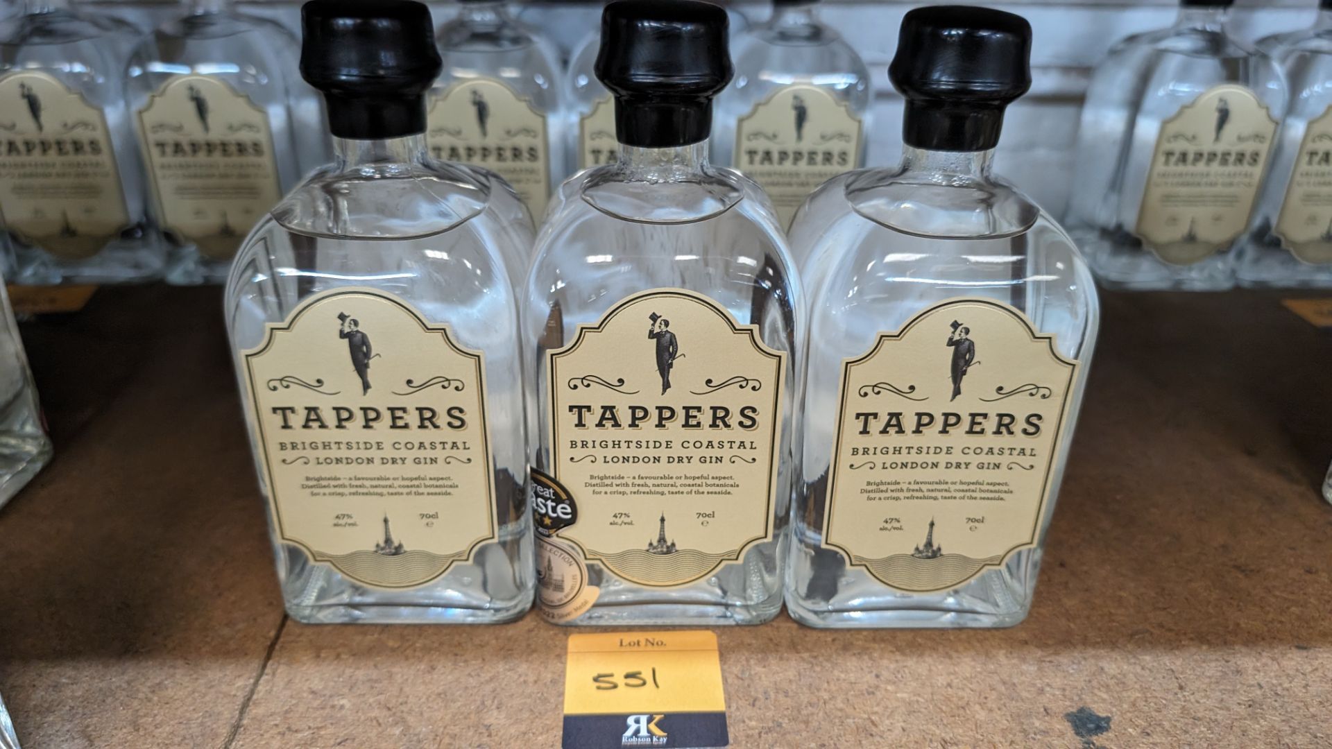 3 off 700ml bottles of Tappers 47% ABV Brightside Coastal London Dry Gin. Individually numbered bot