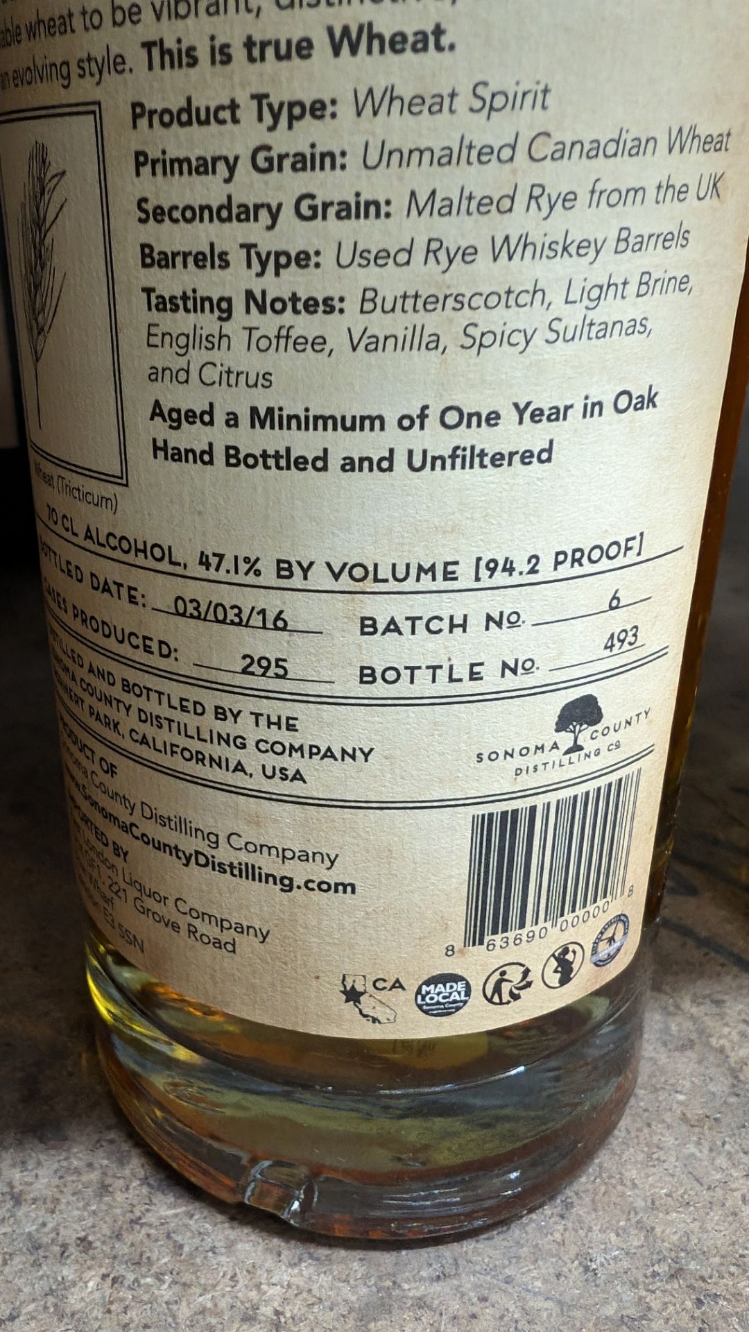 1 off 700ml bottle of Sonoma County 2nd Chance Wheat Double Alembic Pot Distilled Whiskey. 47.1% al - Image 5 of 5