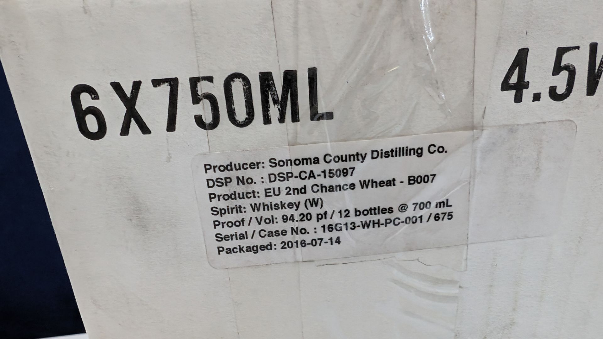 6 off 700ml bottles of Sonoma County 2nd Chance Wheat Double Alembic Pot Distilled Whiskey. In white - Image 7 of 8