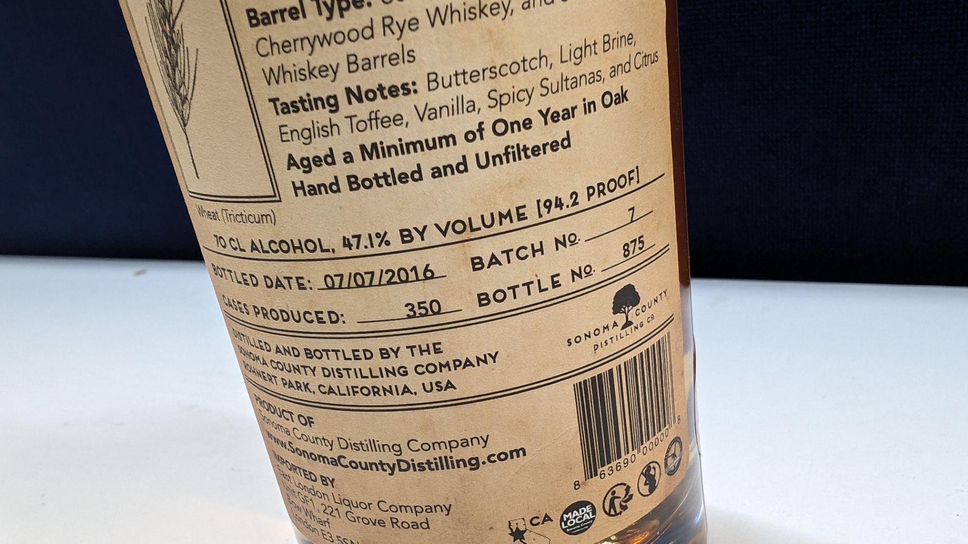 1 off 700ml bottle of Sonoma County 2nd Chance Wheat Double Alembic Pot Distilled Whiskey. 47.1% al - Image 5 of 6
