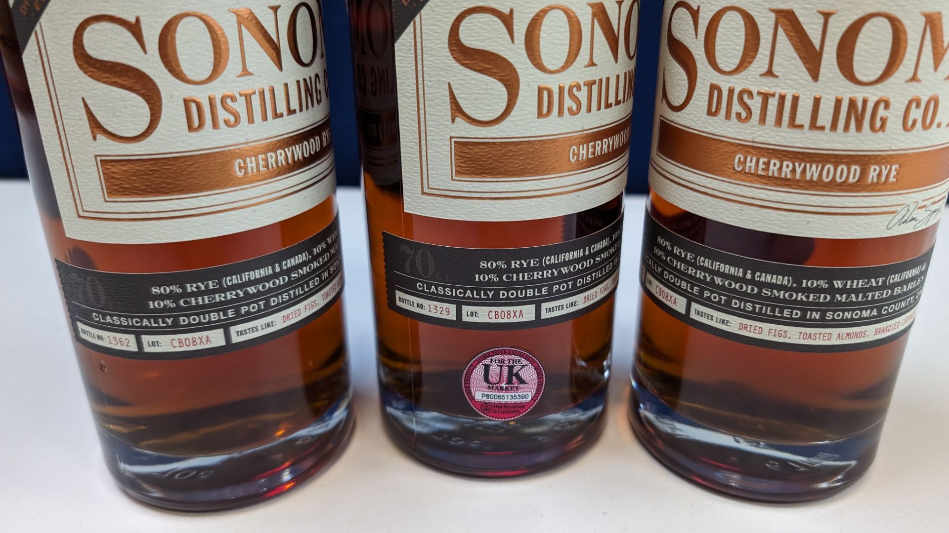 3 off 700ml bottles of Sonoma Cherrywood Rye Whiskey. 47.8% alc/vol (95.6 proof). Distilled and bo - Bild 5 aus 6