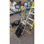 Mixed lot comprising small stepladders, folding trolley and tripod based twin LED lamp system