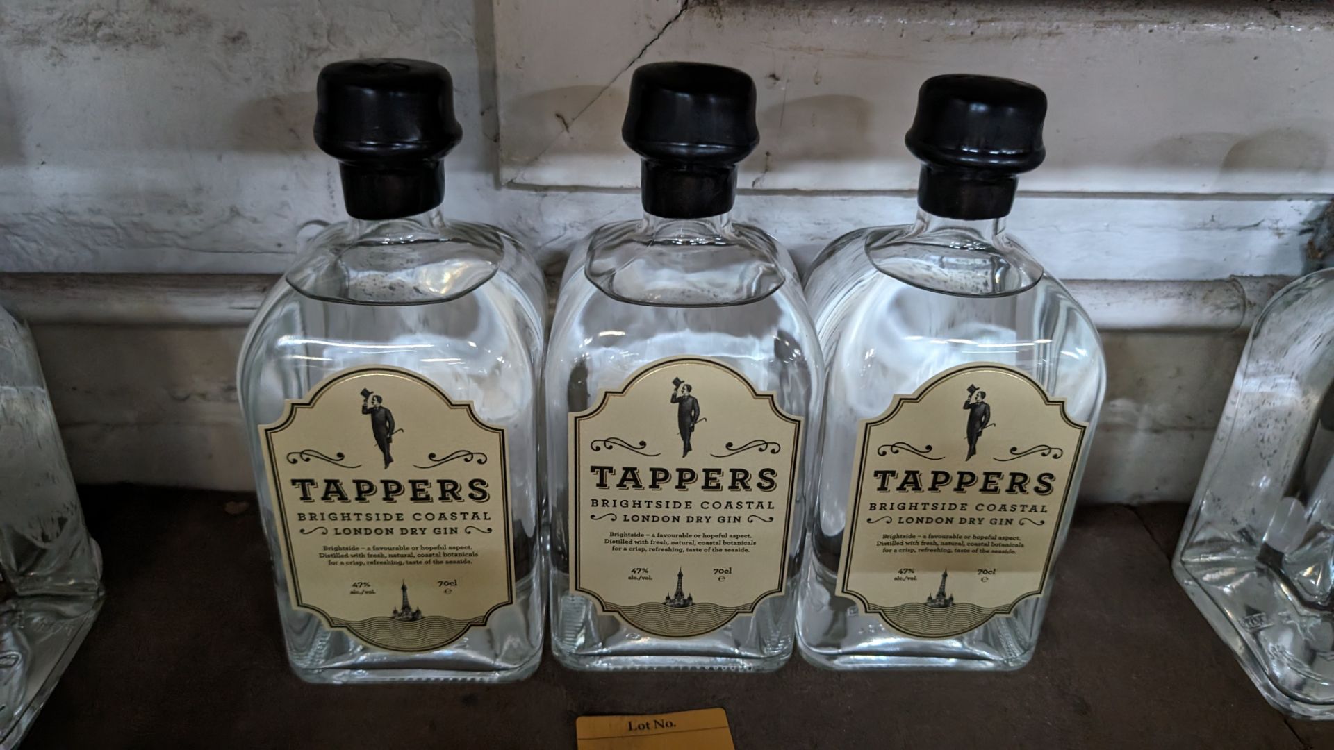 3 off 700ml bottles of Tappers 47% ABV Brightside Coastal London Dry Gin. Individually numbered bot