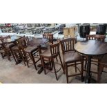 3 off tall single pedestal round bar tables (two different finishes)