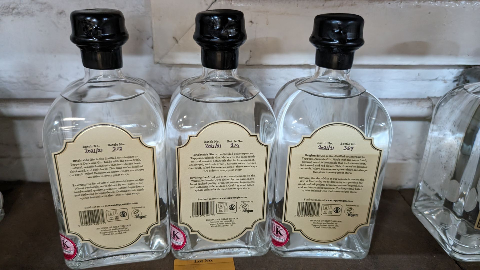 3 off 700ml bottles of Tappers 47% ABV Brightside Coastal London Dry Gin. Individually numbered bot - Image 3 of 4
