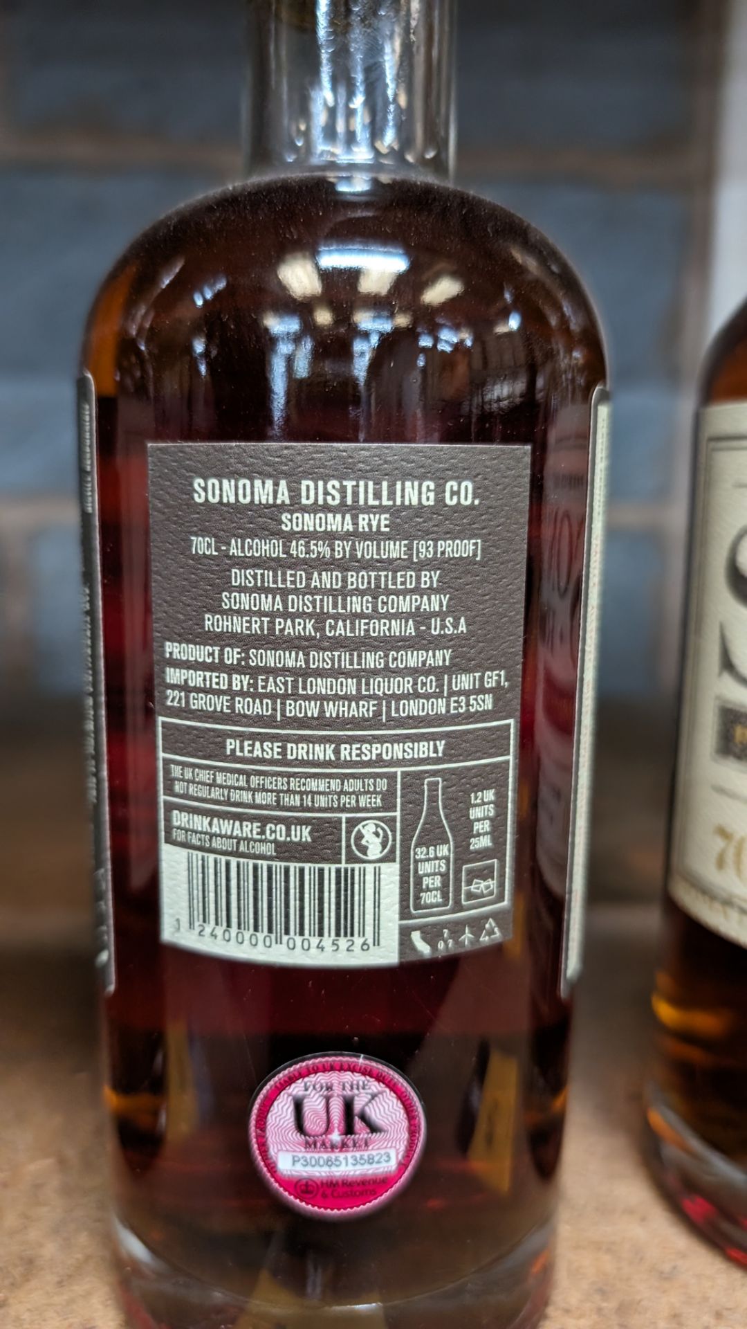 1 off 700ml bottle of Sonoma Rye Whiskey. 46.5% alc/vol (93 proof). Distilled and bottled in Sonom - Image 4 of 5