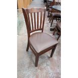 12 off matching high back wooden dining chairs with upholstered seat bases. NB: The chairs in this