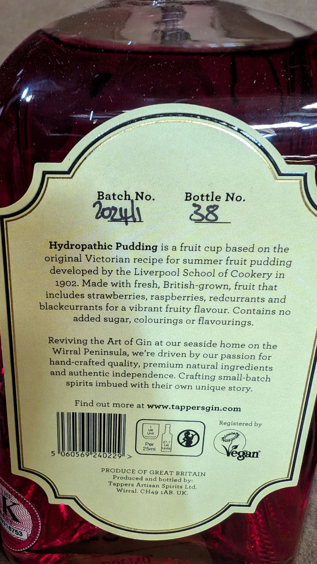 1 off 700ml bottle of Tappers Hydropathic Summer Fruit Cup, 32% ABV. Sold under AWRS number XQAW000 - Image 4 of 4