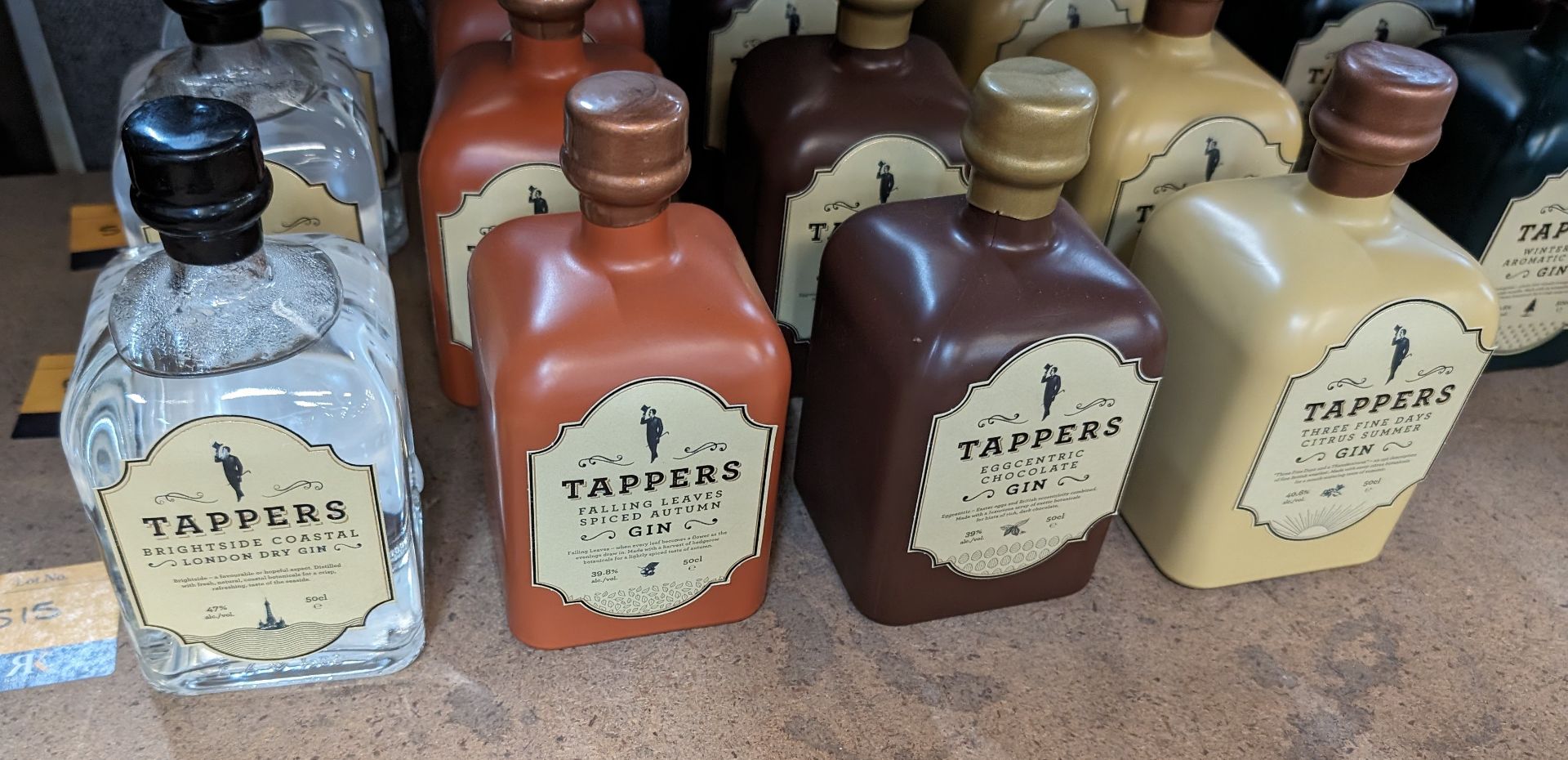 4 off assorted 500ml bottles of Tappers Gin. This lot comprises 1 bottle of 47% ABV Brightside Coas