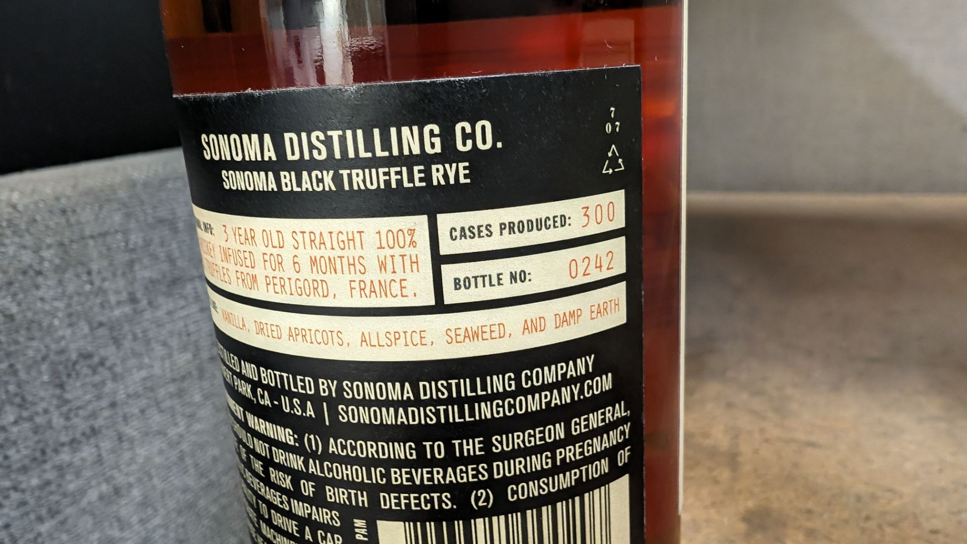 1 off 375ml bottle of Sonoma Black Truffle Rye Whiskey. 50% alc/vol (100 proof). Straight rye whis - Image 6 of 6