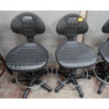 2 off height adjustable high back stools with rubber bases and backs