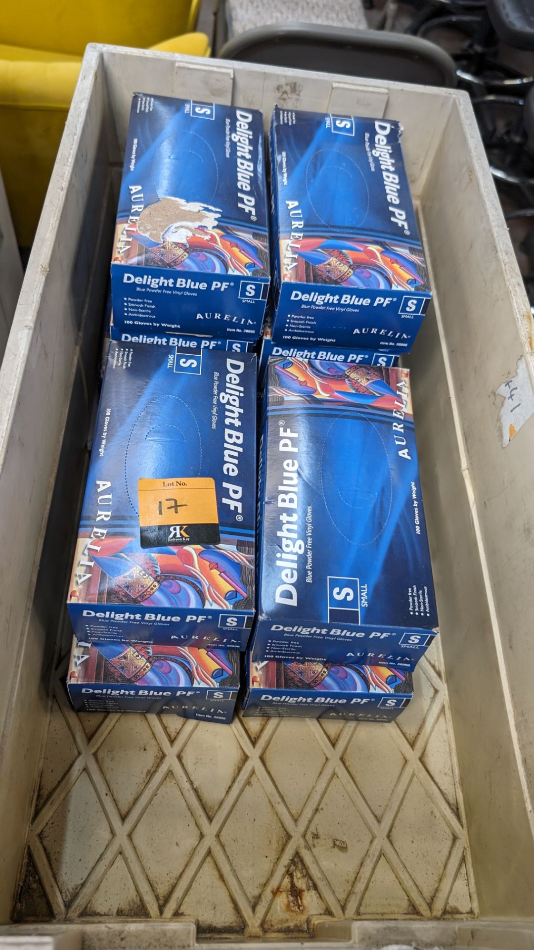 10 off boxes of Aurelia Delight Blue powder free vinyl gloves (size small)