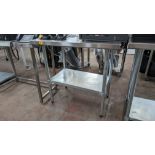 Stainless steel twin tier table with upstand at rear, max dimensions: 940mm x 610mm x 915mm
