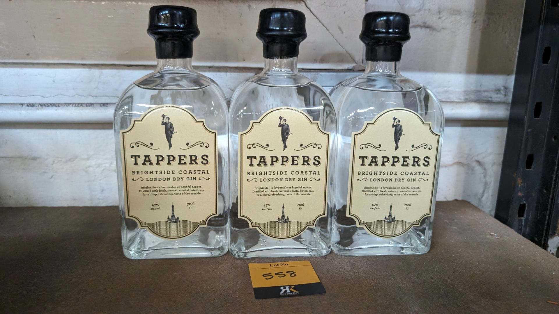 3 off 700ml bottles of Tappers 47% ABV Brightside Coastal London Dry Gin. Individually numbered bot - Image 2 of 4